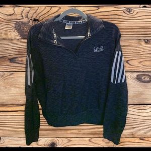 Gray PINK Quarter Zip Sweater